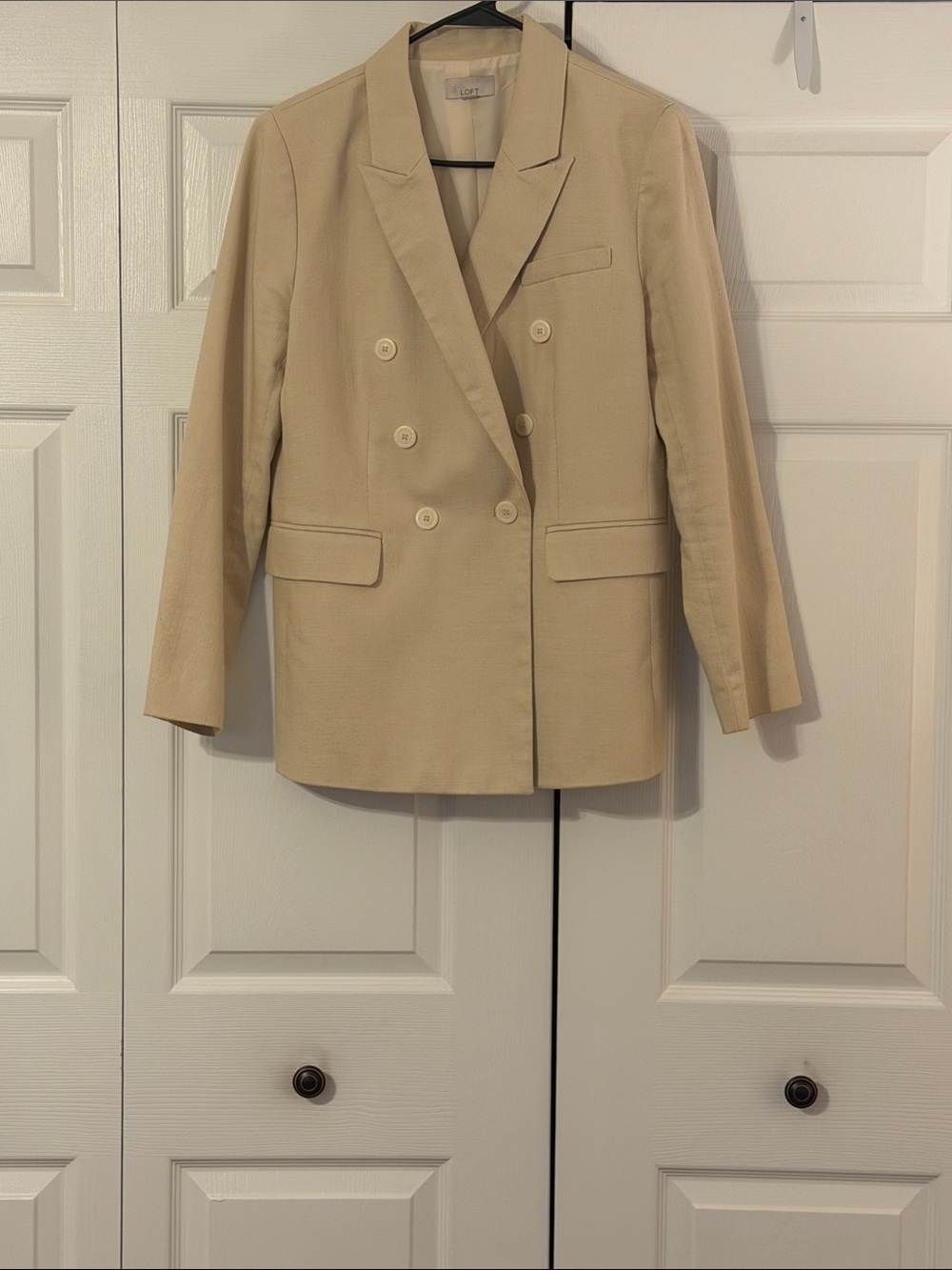 LOFT Double-Breasted Tan-Cream Blazer
